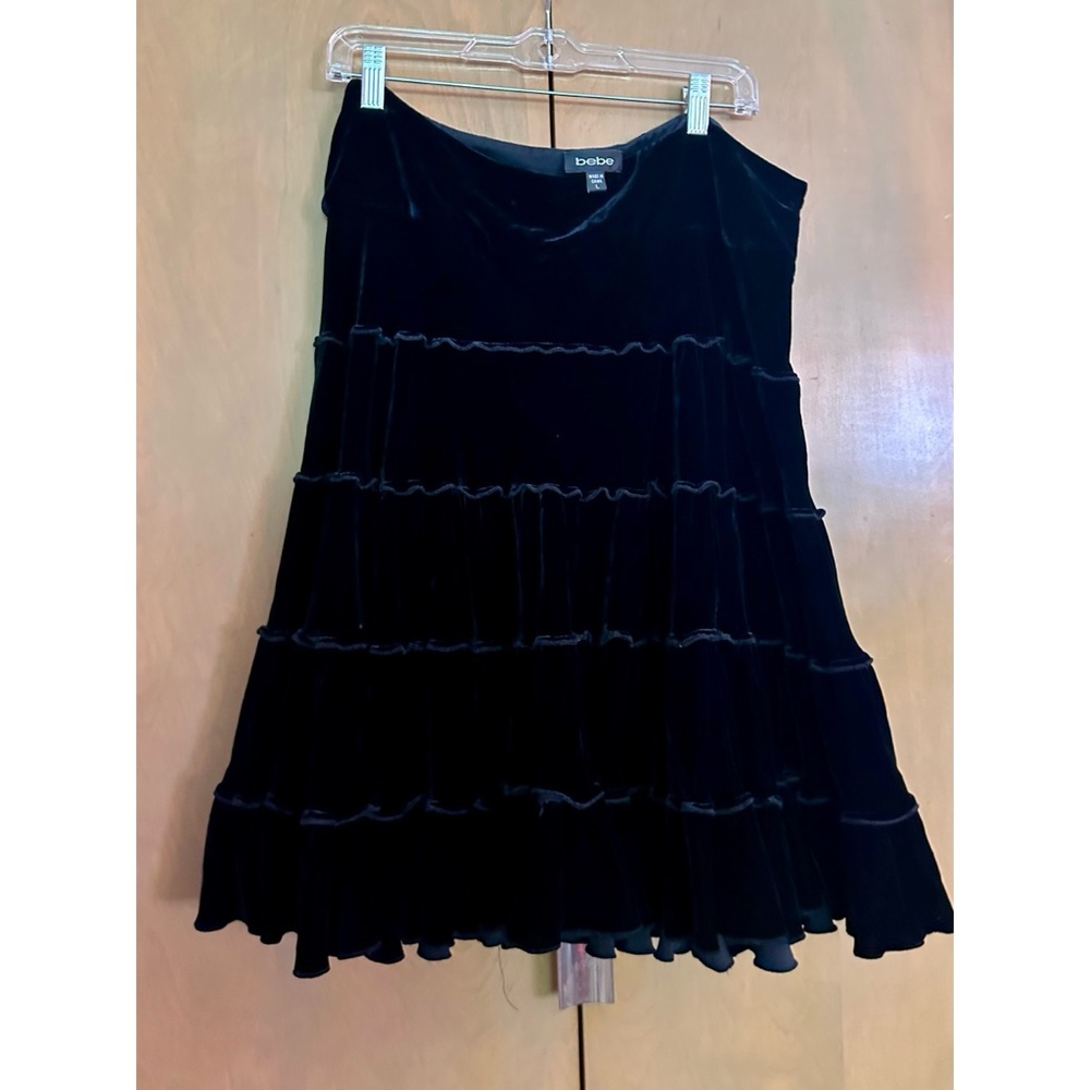 Bebe Black Tiered Velvet Skirt